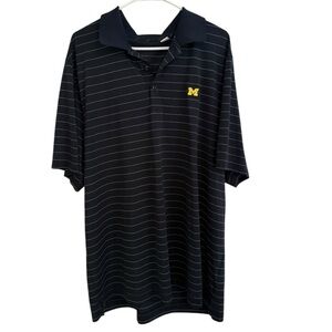 University of Michigan Wolverines UofM Polo Shirt Navy Blue Pinstripe XXL